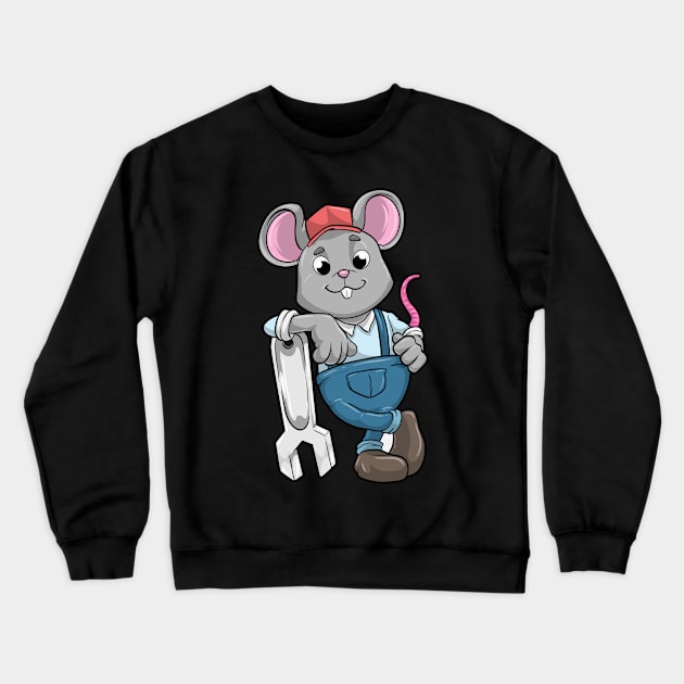 Mouse as Mechanic with Tools and Helmet Crewneck Sweatshirt by Markus Schnabel